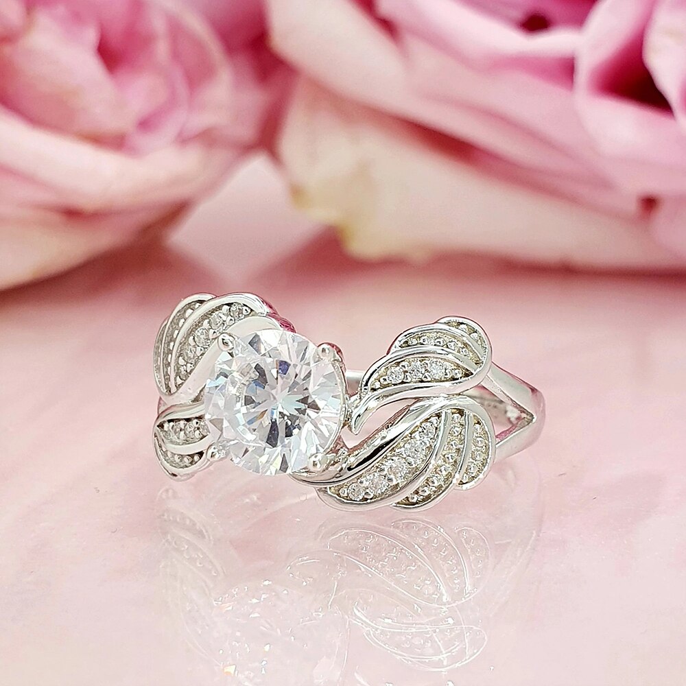 Huitan Neue modisch 4 FlüGel mit Glänzende Runde CZ Ringe für Frauen Romantische Weibliche Engagement Ring Feine Geburtstags schmuck