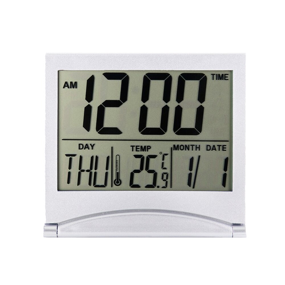 Folding LCD Digital Alarm Clock Desk Table Weather Station Desk Temperature Travel Ectronic Mini Clock