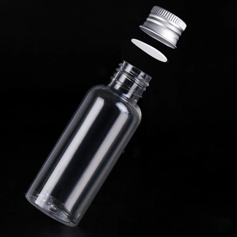 50Pcs 5/10/20/30/50/60/80/100/120ML Portable PET Plastic Bottles W/ Aluminum Screw Cap Travel Cosmetic Container Lotion Creams
