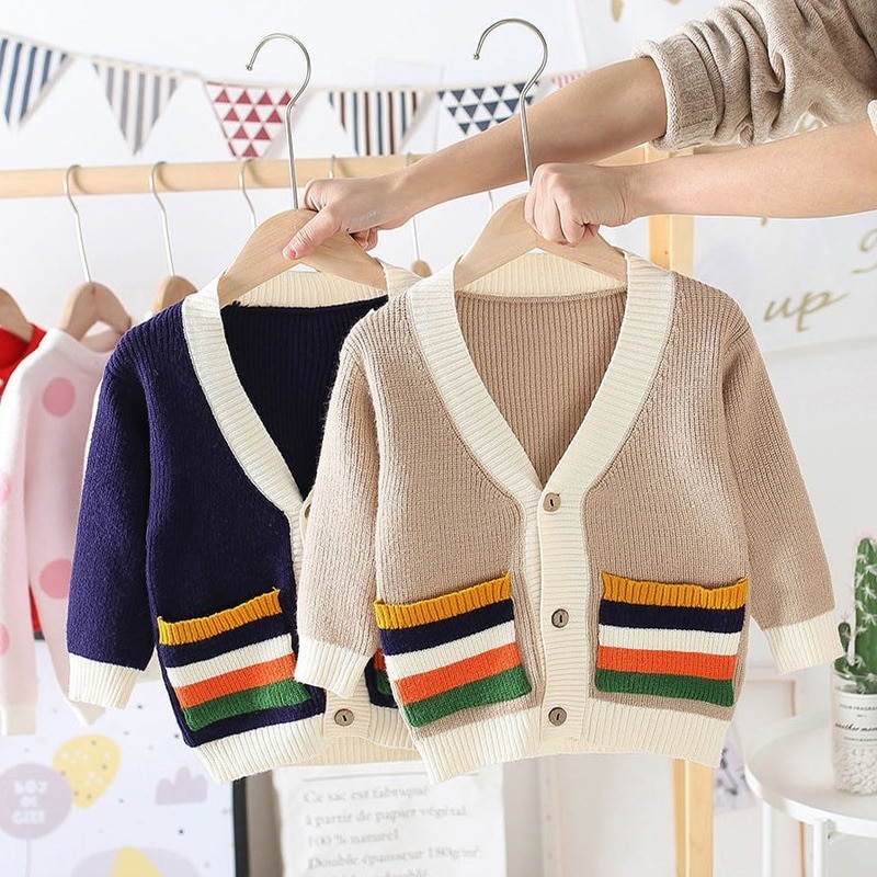 Børn forårstøj bomuldstrøje børn baby børn pige dreng striktrøje cardigan toppe outfit farverig sweater