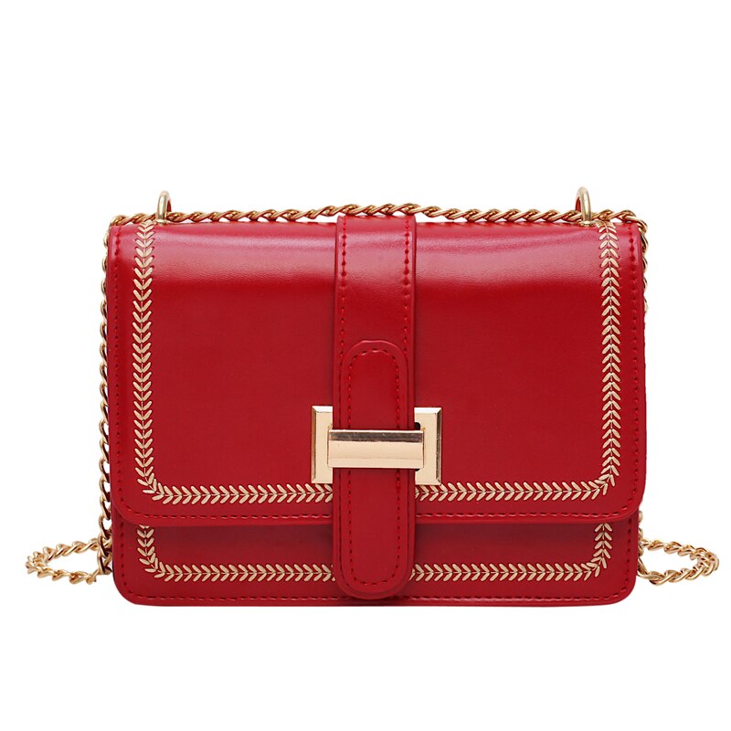 PU cuir carré Crossbody sacs pour femmes sacs à main de luxe Simple chaîne femelle épaule Messenger sac: Rouge