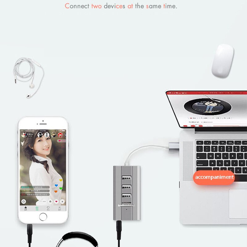 D USB 2.0 Hub di 3 Porte USB 2.0 Hub + Cuffia + Microfono Porte Multi-Funzione Concentratore Suono scheda Multi Porte Splitter