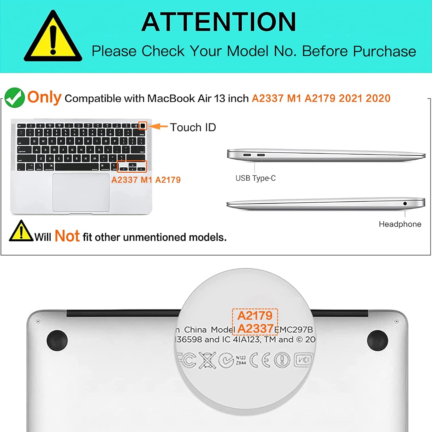Keyboard Cover For MacBook Air 13 inch Release A2337 M1 A2179 with Touch ID Waterproof Protective Silicone Skin