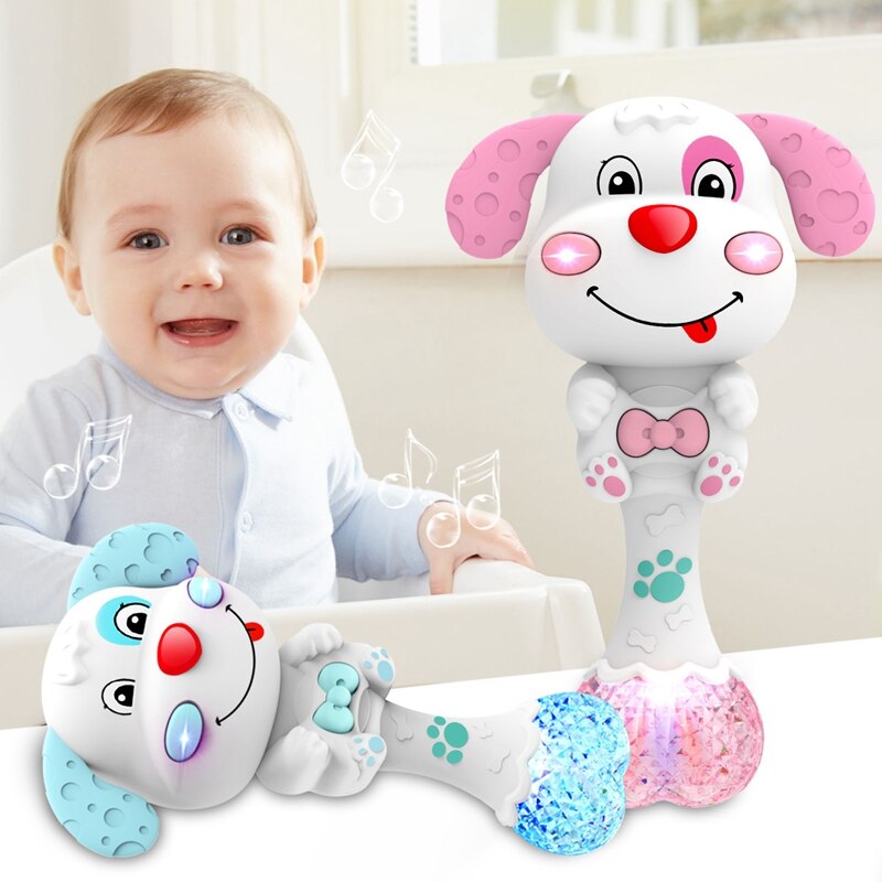 Cartoon Puppy Baby Rammelaar Met Muziek Licht Bijtring Speelgoed Trekt Baby 'S Aandacht Te Kiezen