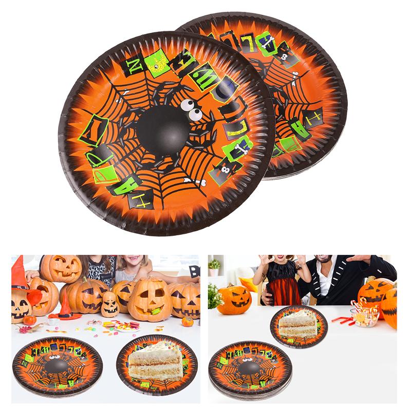 24 stk halloween papir tallerkener engangs tallerkener middag tallerkener halloween fest tilbehør papir fade (assorteret farve)