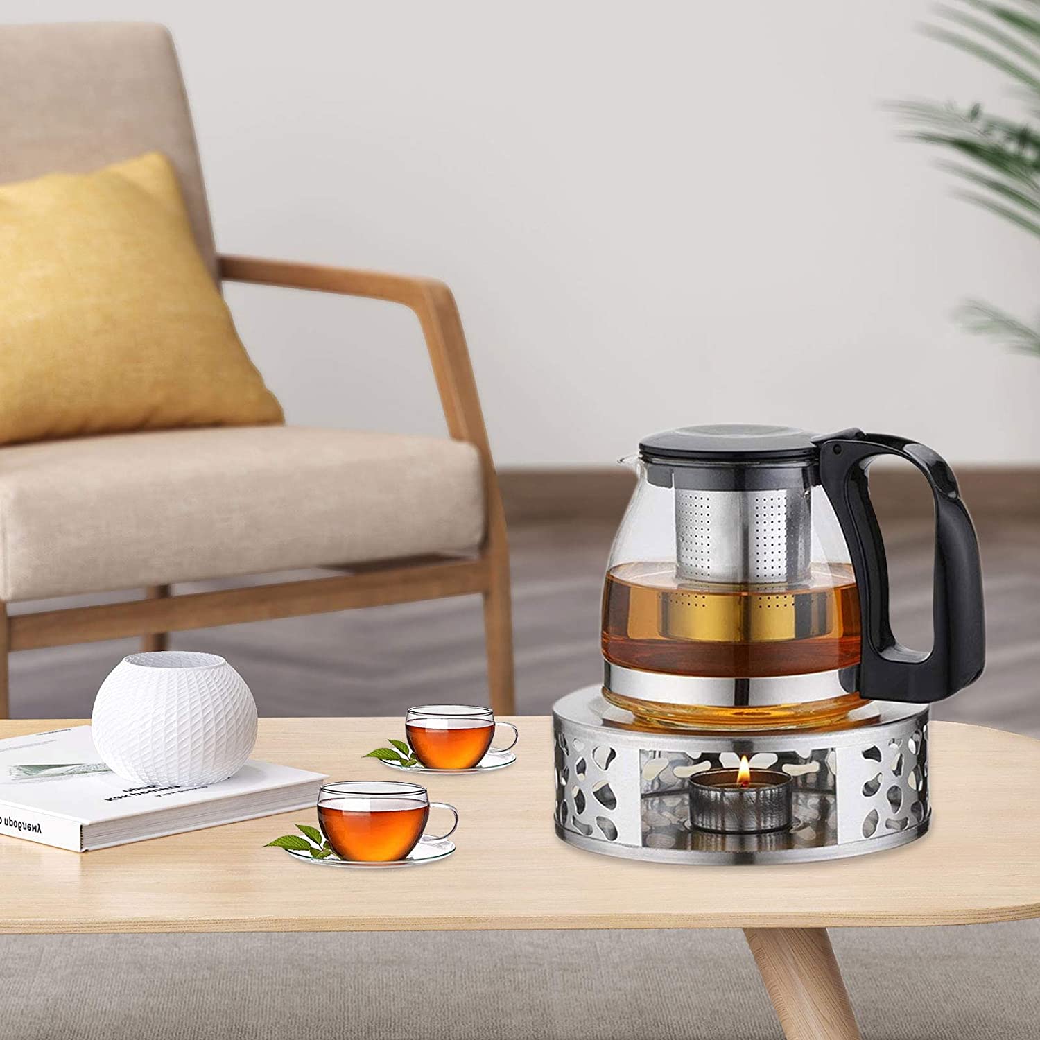 Roestvrij Staal Theepot Warmer Base Met Thee Licht Houder, kachel Fornuis Verwarming Apparaat Voor Warmte Behoud Van Thee Koffie Melk