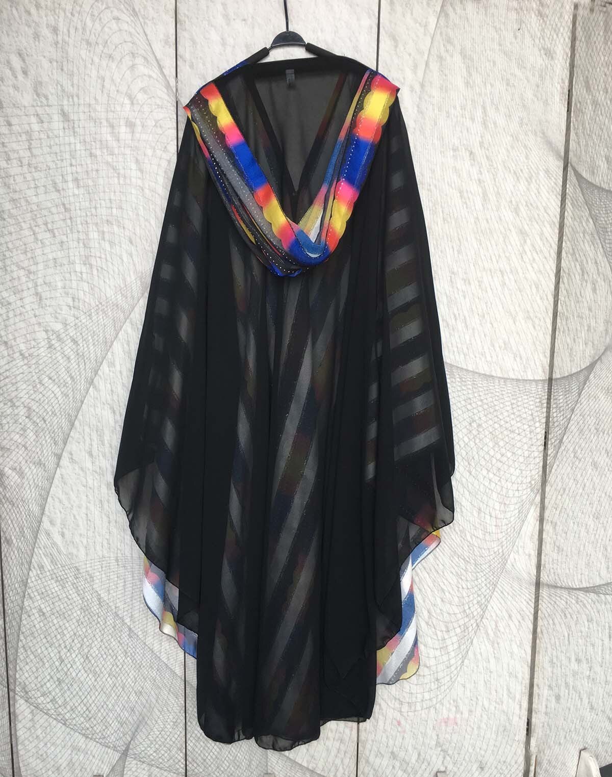 Women Dashiki African Stripe Print Maxi Dress Loose Cloak Chiffon Party Nigeria Clothes Kaftan Robe Muslim Abaya Hijab Dress