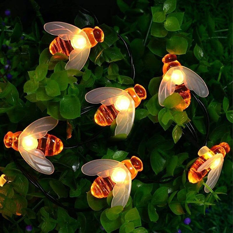 Fairy Light Cute Solar Powered Bee Garland Lights Patio Garden Fence Outdoor 20/30/50leds Honey Bee Led String