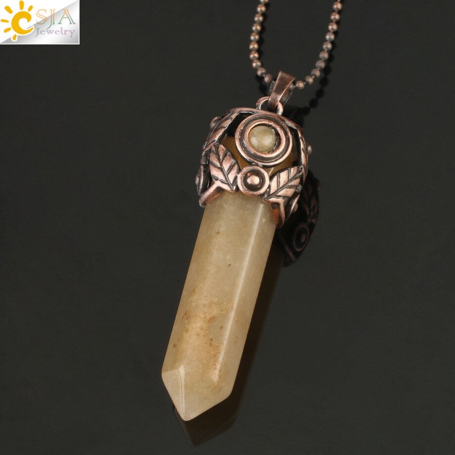 CSJA Naturale Pietra di Cristallo Pendenti con gemme e perle Rosso Antico di Rame Esagonale Colonna Pendente di Energia Femminile Degli Uomini Collane Dei Monili Dell'annata G178: Orange Jade Chain