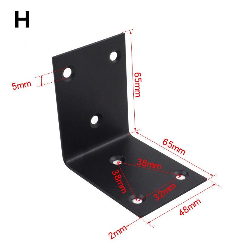 4 pezzi di supporto in acciaio inossidabile staffe a forma di L nere fissaggio angoli ad angolo retto staffa per mobili hardware staffa angolare: H