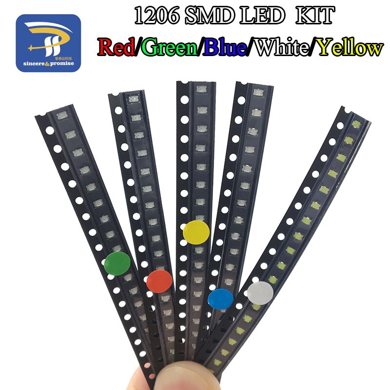 100 STÜCKE/LOT 1206 SMD Weiß Rot Blau Grün Gelb 20 stücke jeder Super Helle 1206 SMD LED Dioden paket Kit: 5 color each 20pcs