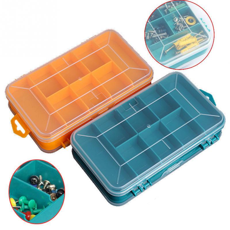 Caja de almacenamiento de herramientas de plástico PP, 13 rejillas, cuentas para joyería, tornillos, caja de almacenamiento, portaherramientas electrónico pequeño de doble cara, caja verde