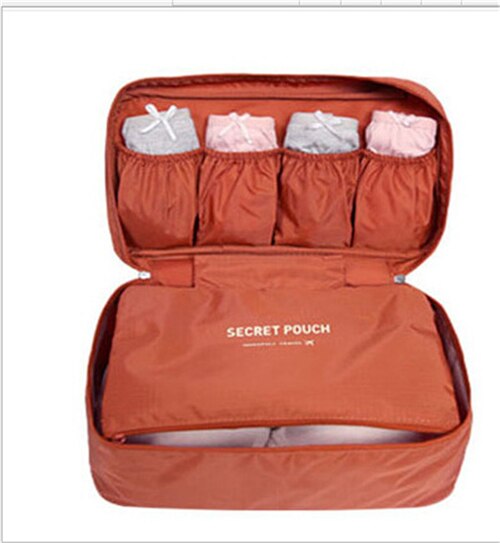 6 farver kvinders undertøj opbevaringsboks taske rejse nødvendighed sokker tøj bh vandtæt arrangør kosmetisk makeup pose taske taske: Mørk orange