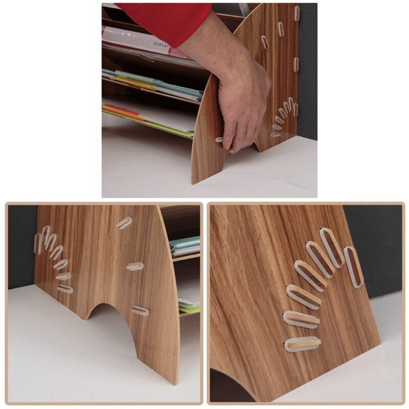 Fan-Shaped Wooden Desktop File Holder Office Desk Organizer DIY Document File Cabinet Multifunction Magazine Book Desk Shelf Sta