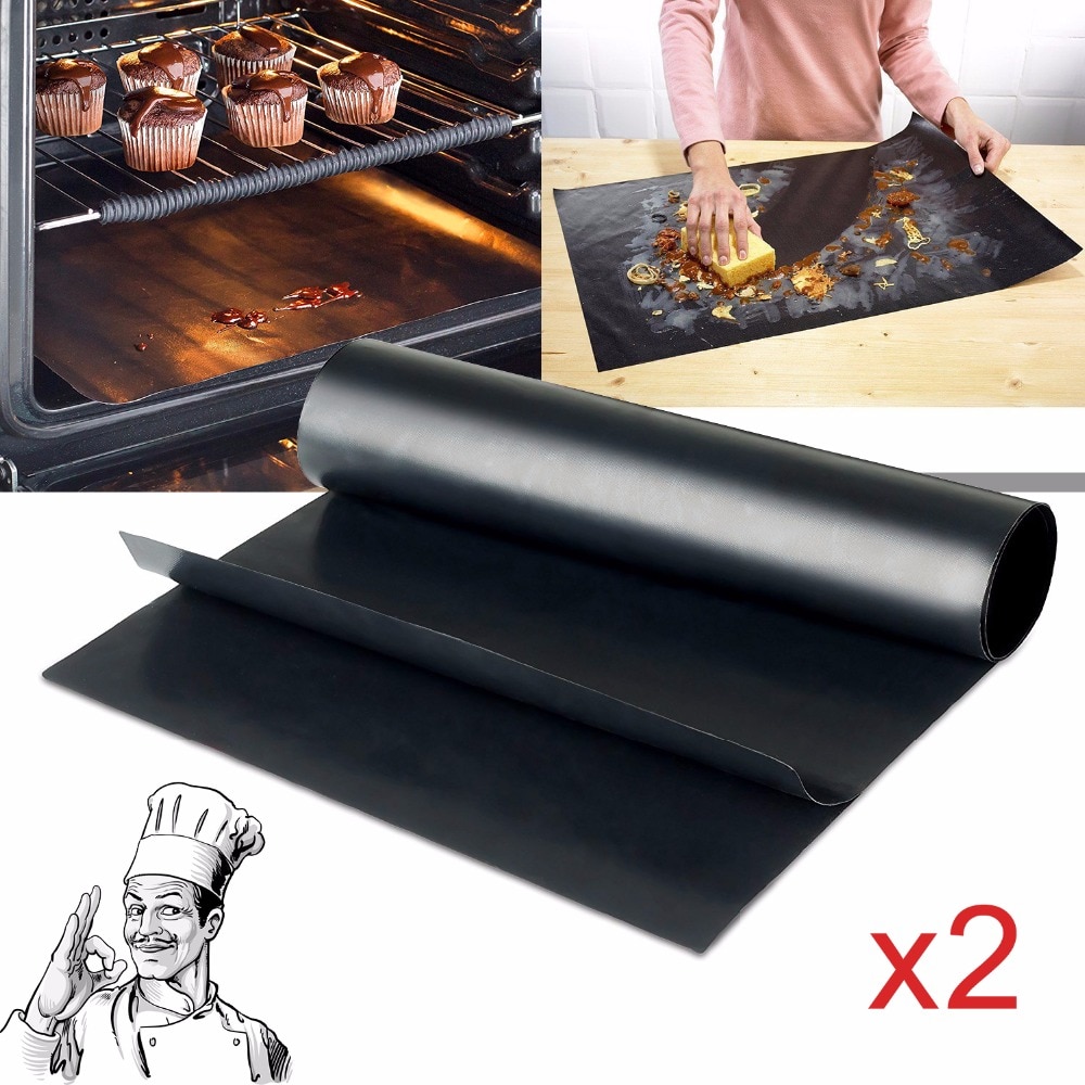 40 x 33/50cm 2 stk / sæt genanvendelig non-stick bbq grillmåtte 0.2mm tykke ptfe grill bagning liners kogeplade mikrobølgeovn værktøj