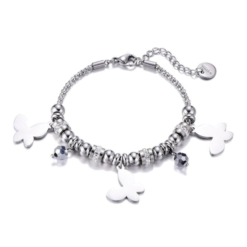 In Acciaio Inox Cat Luna Cuore Star Clover Pendenti E Ciondoli Braccialetto per Le Donne Perline di Cristallo Del Braccialetto di San Valentino Regali Gioelleria Raffinata E Alla Moda: BS25