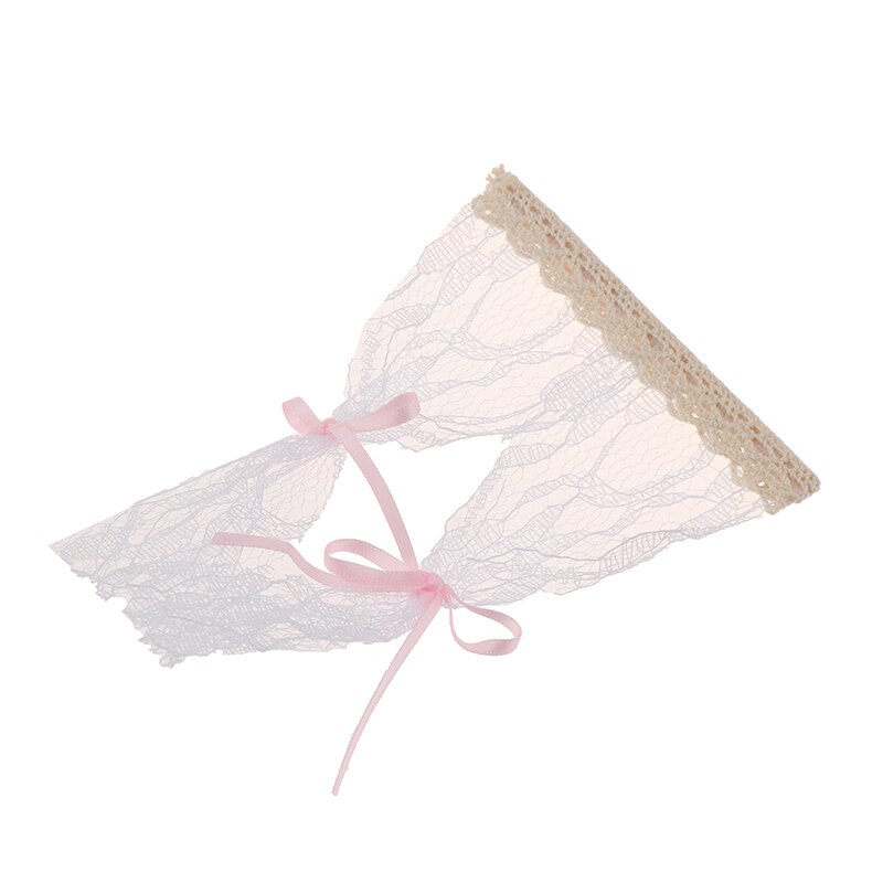 1pc Cute Dollhouse Miniatures Lattice and Lace Pink Cotton Curtain for 1/12 Dolls House