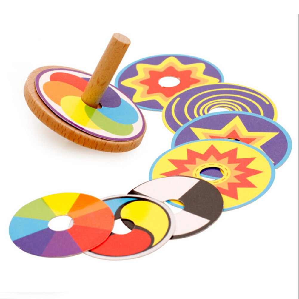 Houten Speelgoed Grappige Kleurrijke Speelgoed hand spinner Met 8 Tekening Kaarten Classic s Speelgoed Voor Kids Kinderen