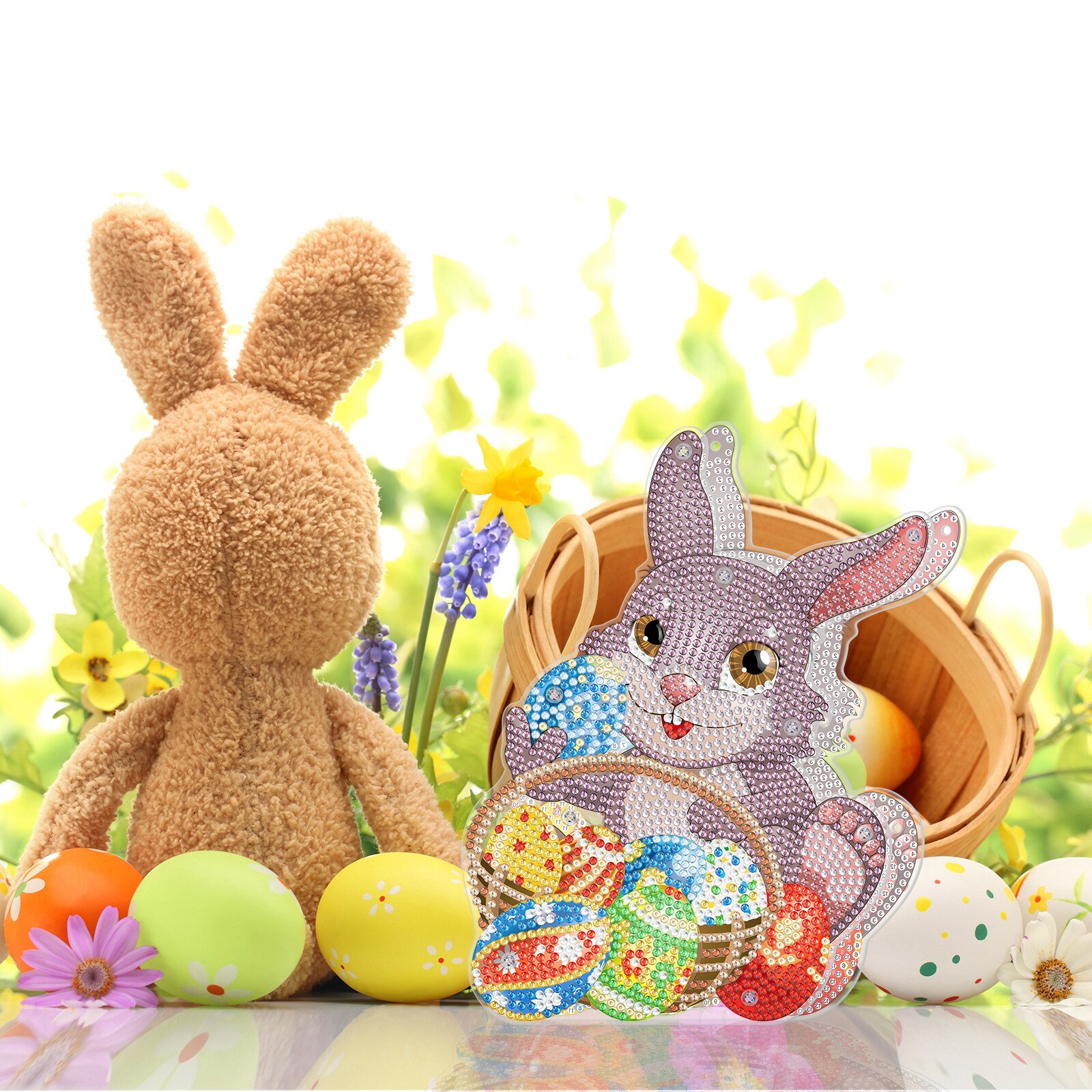 Peinture de diamants 5D à faire soi-même, décoration de pâques, œufs de lapin, veilleuse, artisanat, de , décor de bureau