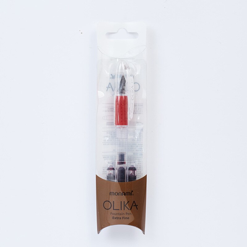 Korean Monami OLIKA Transparent Candy Color Ink Fountain Pen Set 0.38mm Meduim EF Nib School PVC Plastic Sign Pen Ink Cartridge: Red 0.38mm Set
