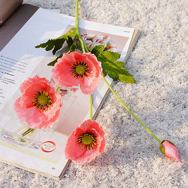 Artificial Silk Mini poppy flower Wedding Bouquet Bridesmaids Artificial Flowers Bedroom party office Decor garden Photo props: Pink