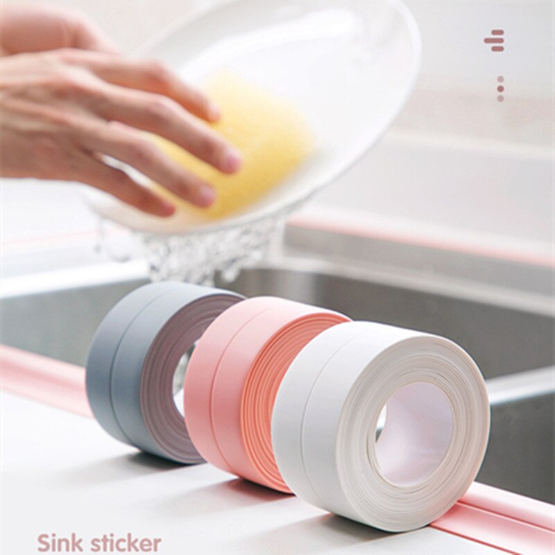 Køkkenvask vandtæt mærkat tape pvc meldug-bevis badeværelse bordplade vandholdende strimmel selvklæbende vaskemærkater