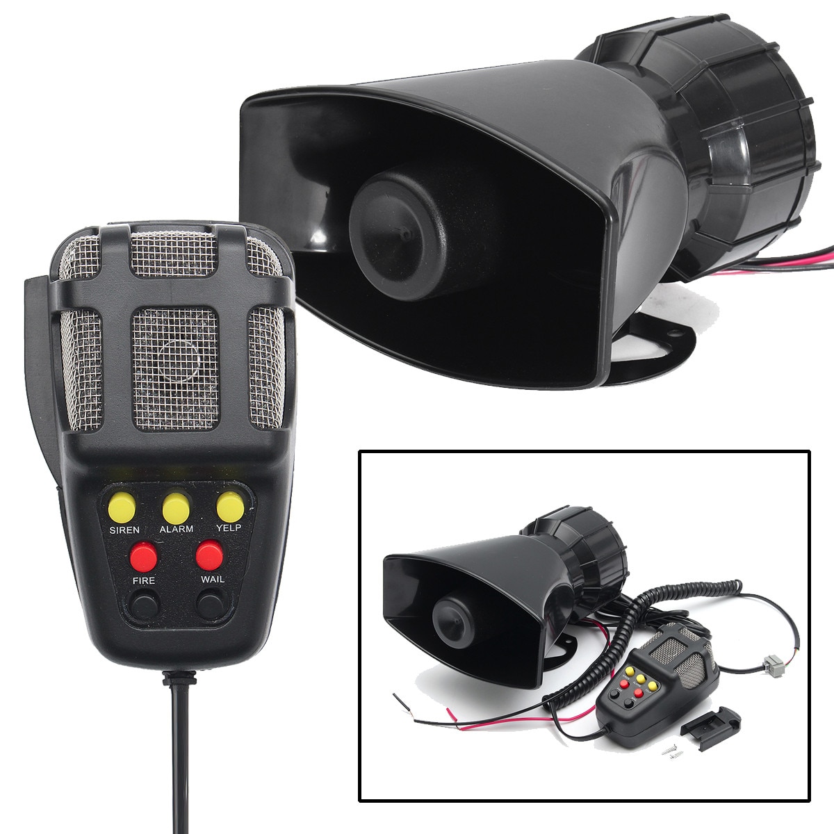 12V 100W Vehicle and Marine High Power Amplifier Car Loud Horn And 7-Sound Siren Microphone PA System For Van or Truck
