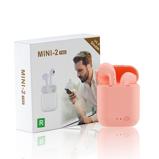 TWS Mini-2 Wireless Headphones Bluetooth 5.0 Earphone Gaming Headset Sport Earbuds Handsfree For Android iOS Xiaomi Smartphones: Pink with Box