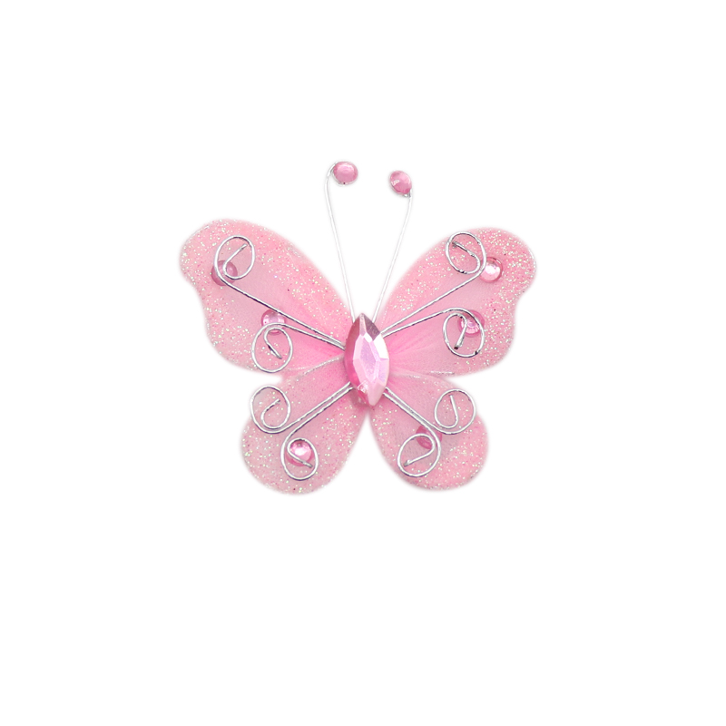 10 sztuk 2 &quot;Organza siatka nylonowa motyle z drutu i dżetów brokat na dekoracje ślubne księga gości Home Decor Party: Różowy