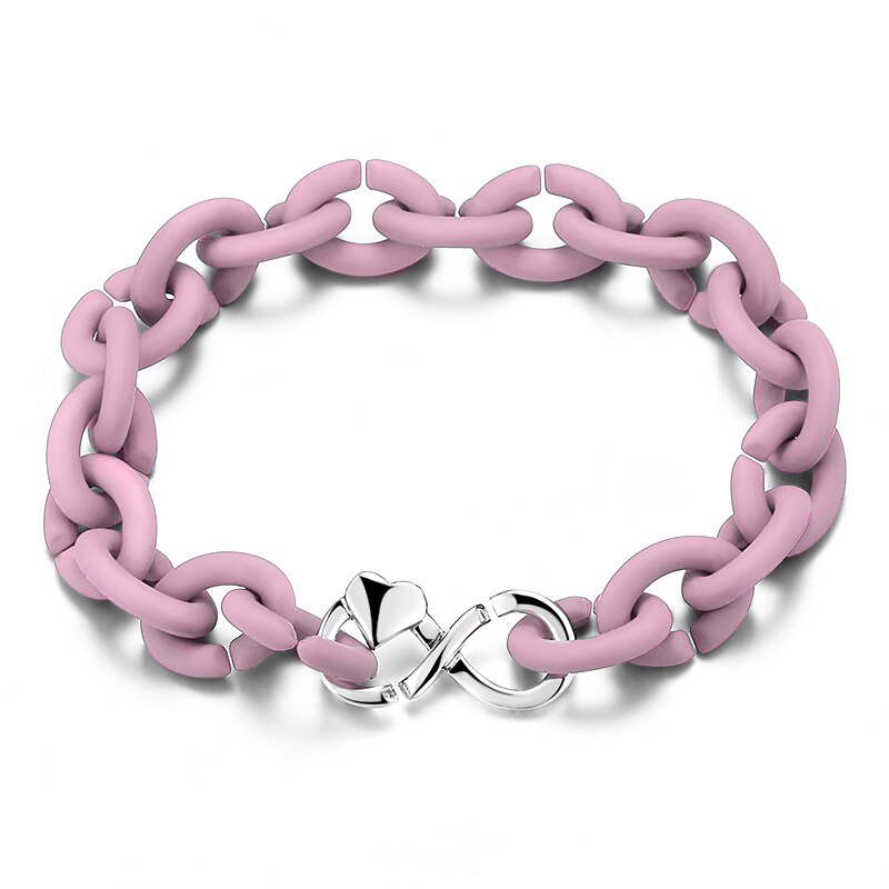 European Style pink Hard rubber X Bracelets Silver Beads Charms link Chain Bracelets for Women Jewelry