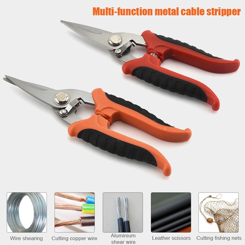 Multifunction Metal Scissors Cable Stripping Shears Stainless Steel Wire Cutter Crimpper Wire stripper Cutting Crimping Tool