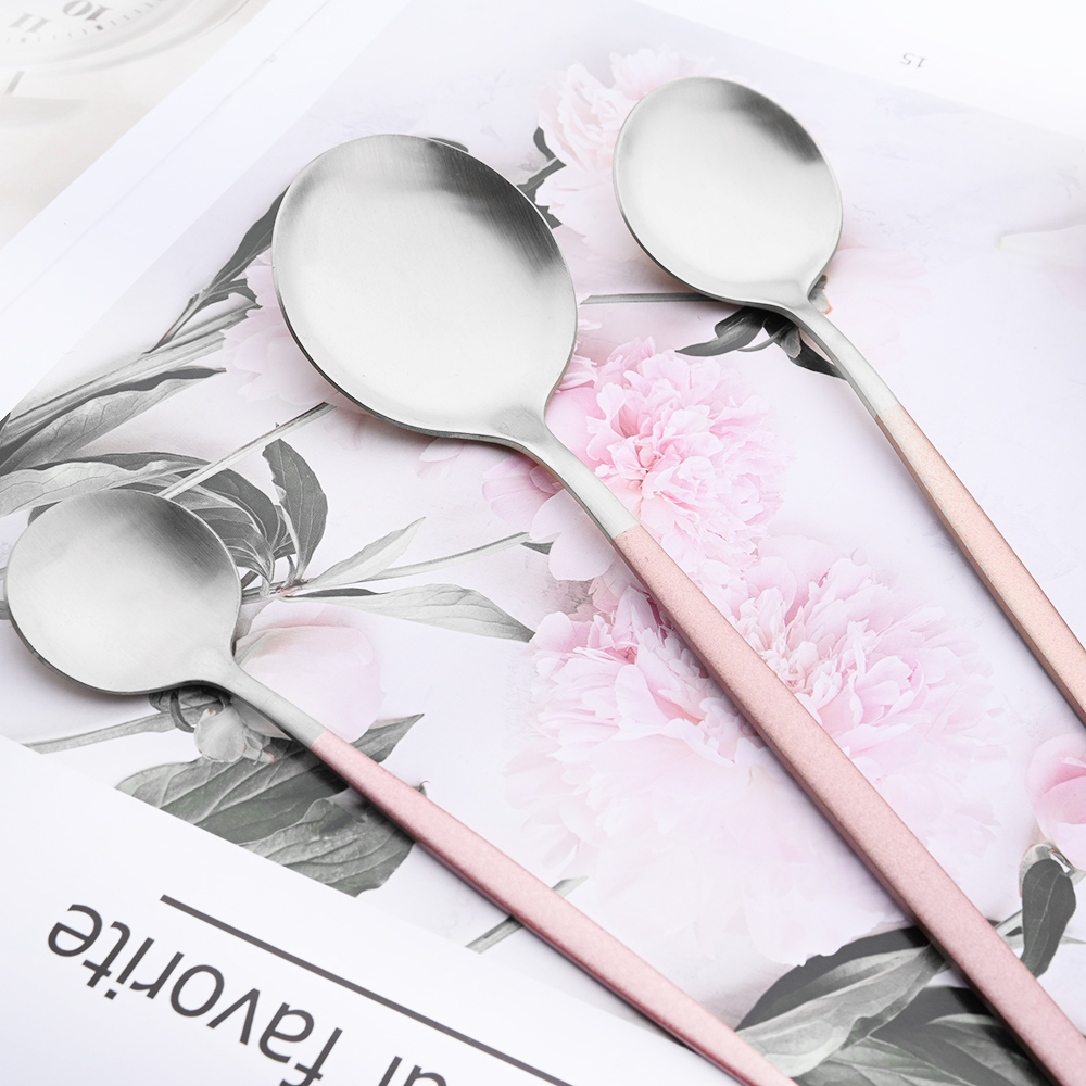 Matte Pink Silver Dinnerware Set Stainless Steel Tableware Silverware Knife Fork Spoon Cutlery Set Flatware Set Dishwasher Safe