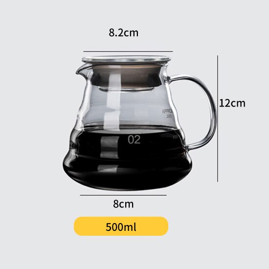 V60 Pour Over Glass Coffee Pot,Drip Coffee Pot,Glass Portable Heat Resistant Coffee Pot & Coffee Kettle with Handle: 500ml