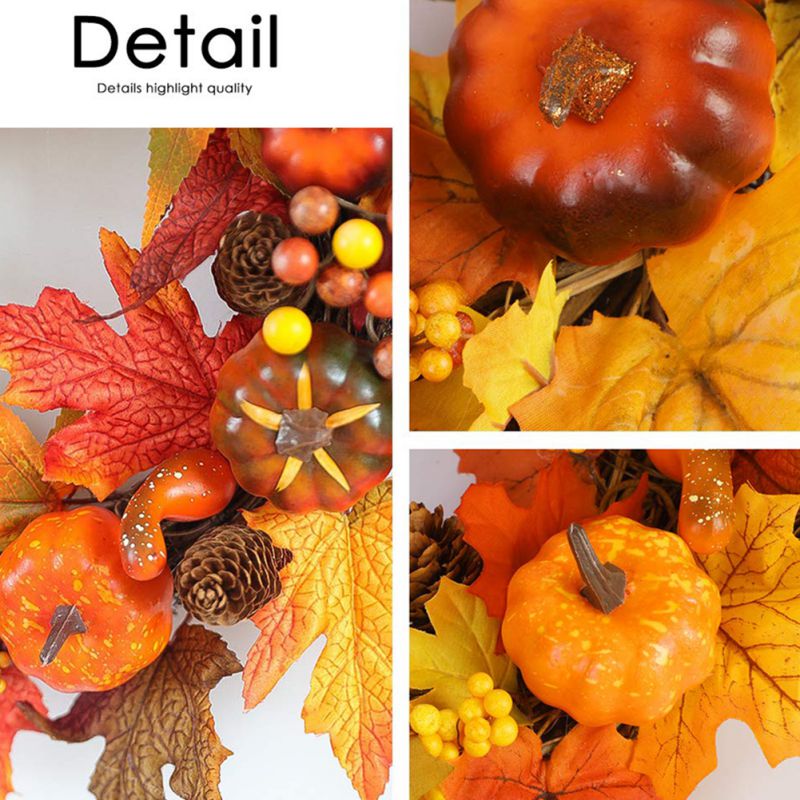 Halloween Thanksgiving Voordeur Krans Herfst Krans Oogst Met Kunstmatige Pompoenen Esdoornblad Berry Opknoping Decoratie