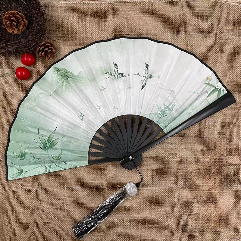 Éventail pliant de style chinois, tissu de danse classique, impression de dragon animal en plastique vintage, ventilateurs à main, accessoires photo, cosplay: kaki foncé