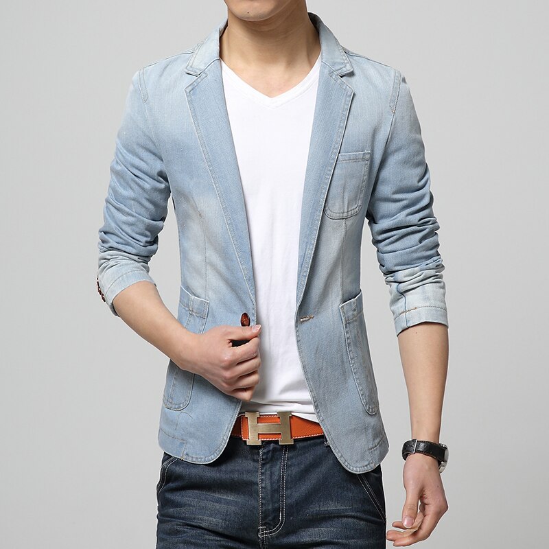 TANG – veste en Jean Slim pour hommes, costume de à la , Blazer tendance, costume décontracté, printemps,