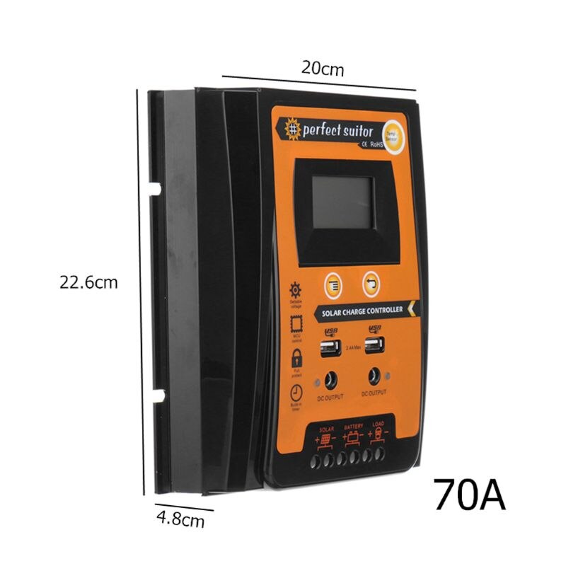 Laadregelaar 12V 24V 30A 50A 70A Mppt Solar Laadregelaar Zonnepaneel Battery Regulator Dual Usb Lcd display: 70A