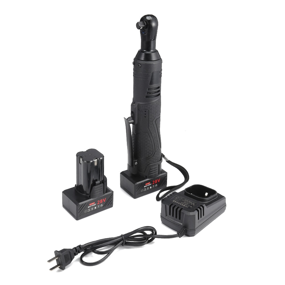 3/8'' 12V 18V 28V 2 Lithium-Ion Battery Electric Ratchet Wrench Rechargeable Electric Cordless Right Angle Wrench For Car