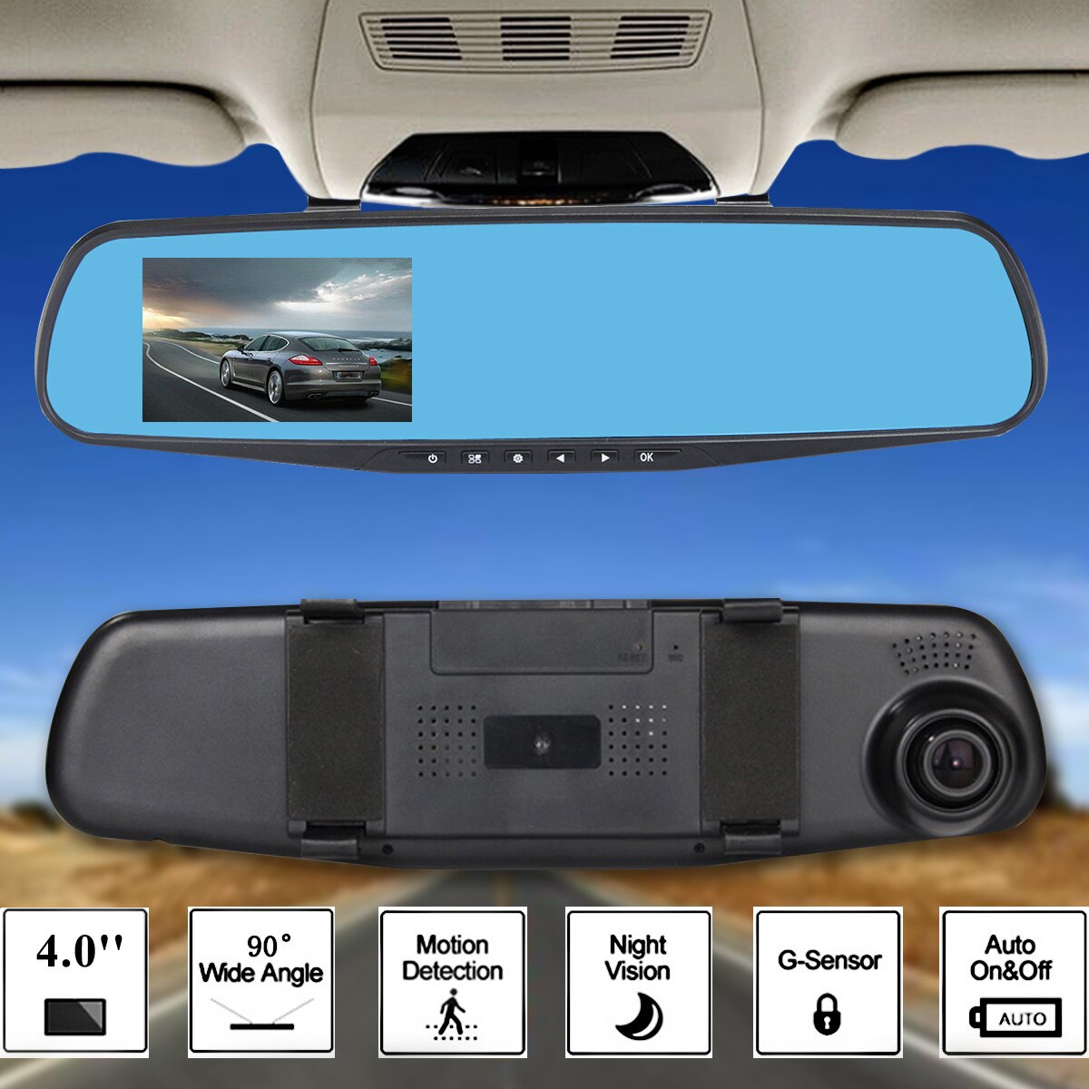 Auto Video Auto Parking Monitor 4 Led Night Omkeren Ccd Auto Achteruitrijcamera Met 4 Inch Auto Achteruitkijkspiegel monitor