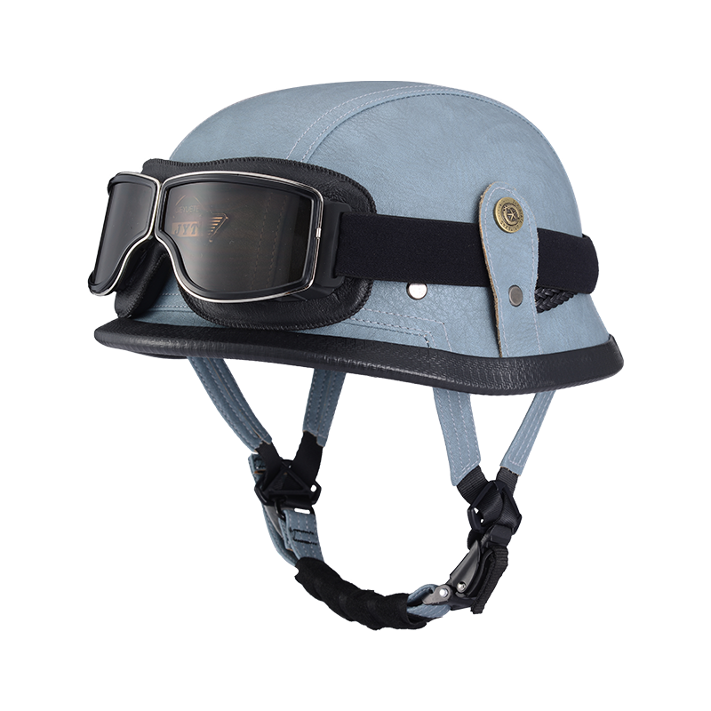 De oorlog II Duitse M35 halfshell handgemaakte lederen helm voor heren dames met Halley Goggle Skull Cap voor Cruiser Scooter Chopper: Paars / L
