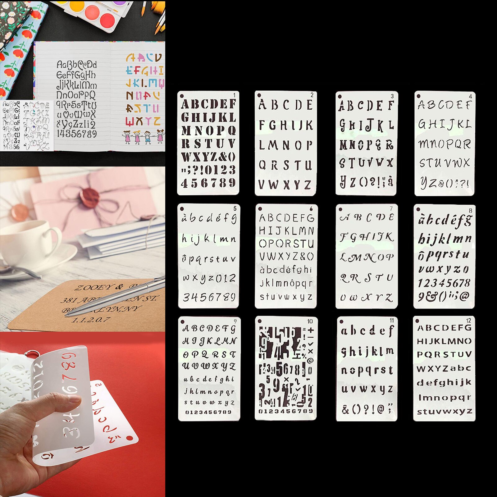 12PCs Letter and Number Stencils DIY Drawing Templates Journal Stencils for Notebook, Diary, Scrapbook 5×8 inch
