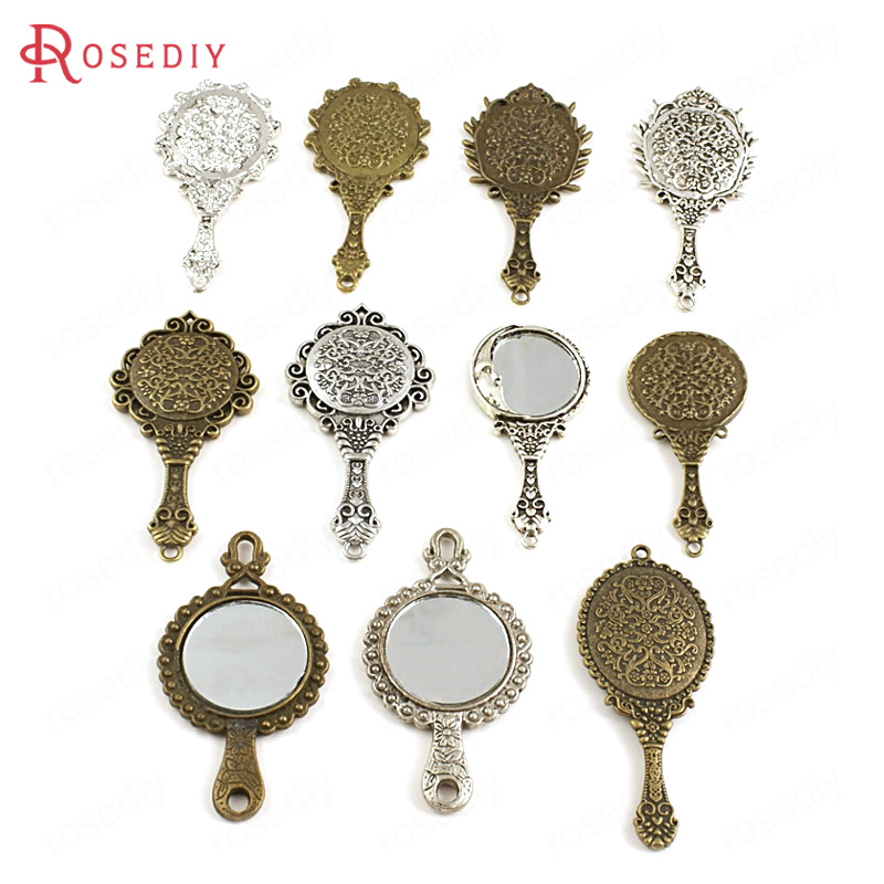 (23065)4 stk ovale og runde zinklegeringer antik stil glas spejl charms vedhæng diy smykker fund tilbehør