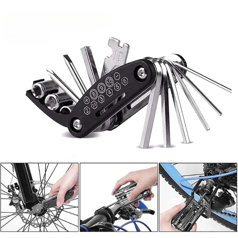 16 in 1 Multifunctional Folding Repair Tools Kit Portable Wrench Nut Tire Screwdriver Set for Car Bike Motorcycle Maintenance