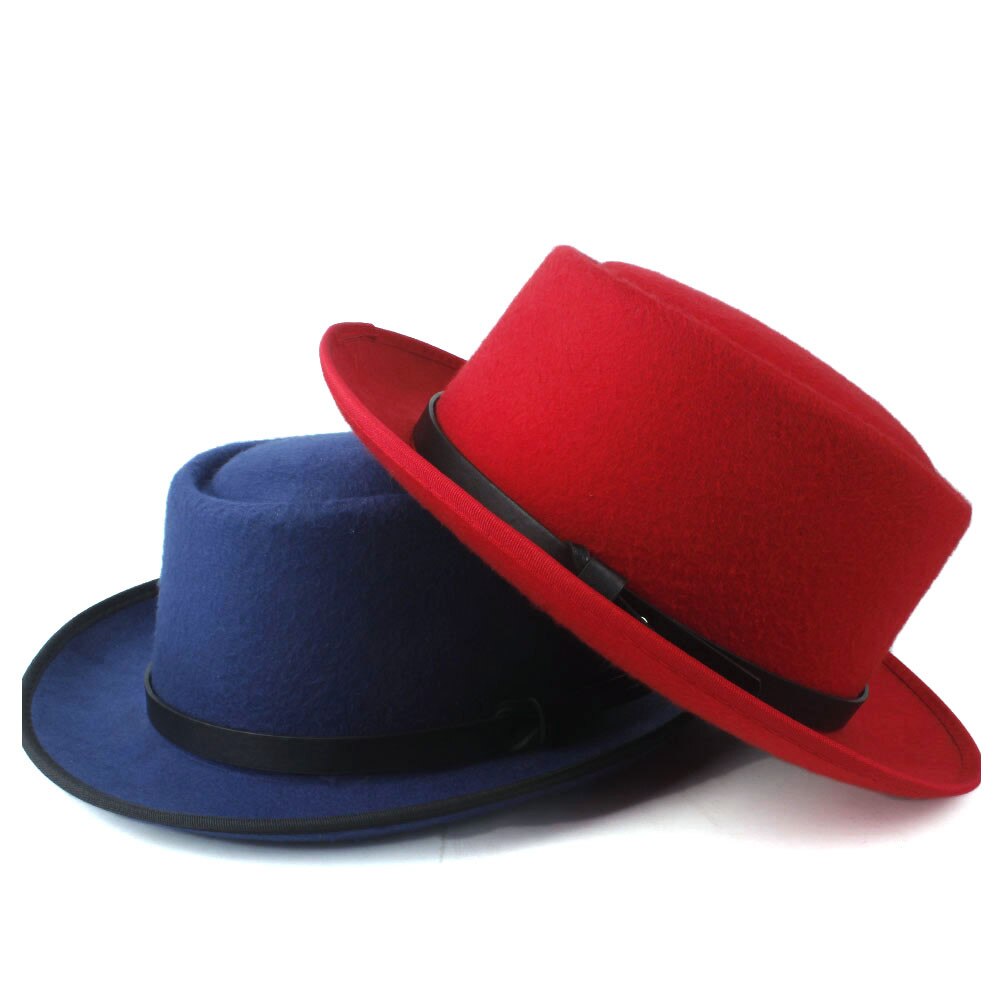 Mode vrouwen Fedora Hoed met Pork Pie Hoed voor Dame Kerk Wolvilt Hoed Kerk Trilby Tovenaar Platte Hoed maat 58cm