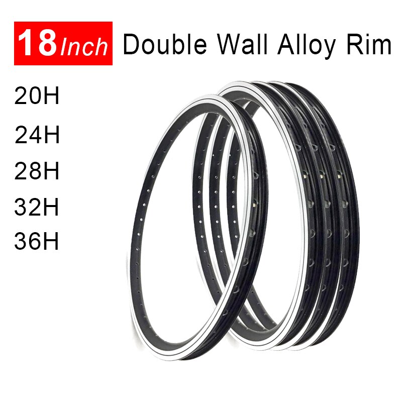 BMX-llantas de doble capa para bicicleta, llantas de aleación de aluminio de 18 pulgadas, 20/24/28/32/36 agujeros, para bicicletas plegables de montaña y carretera