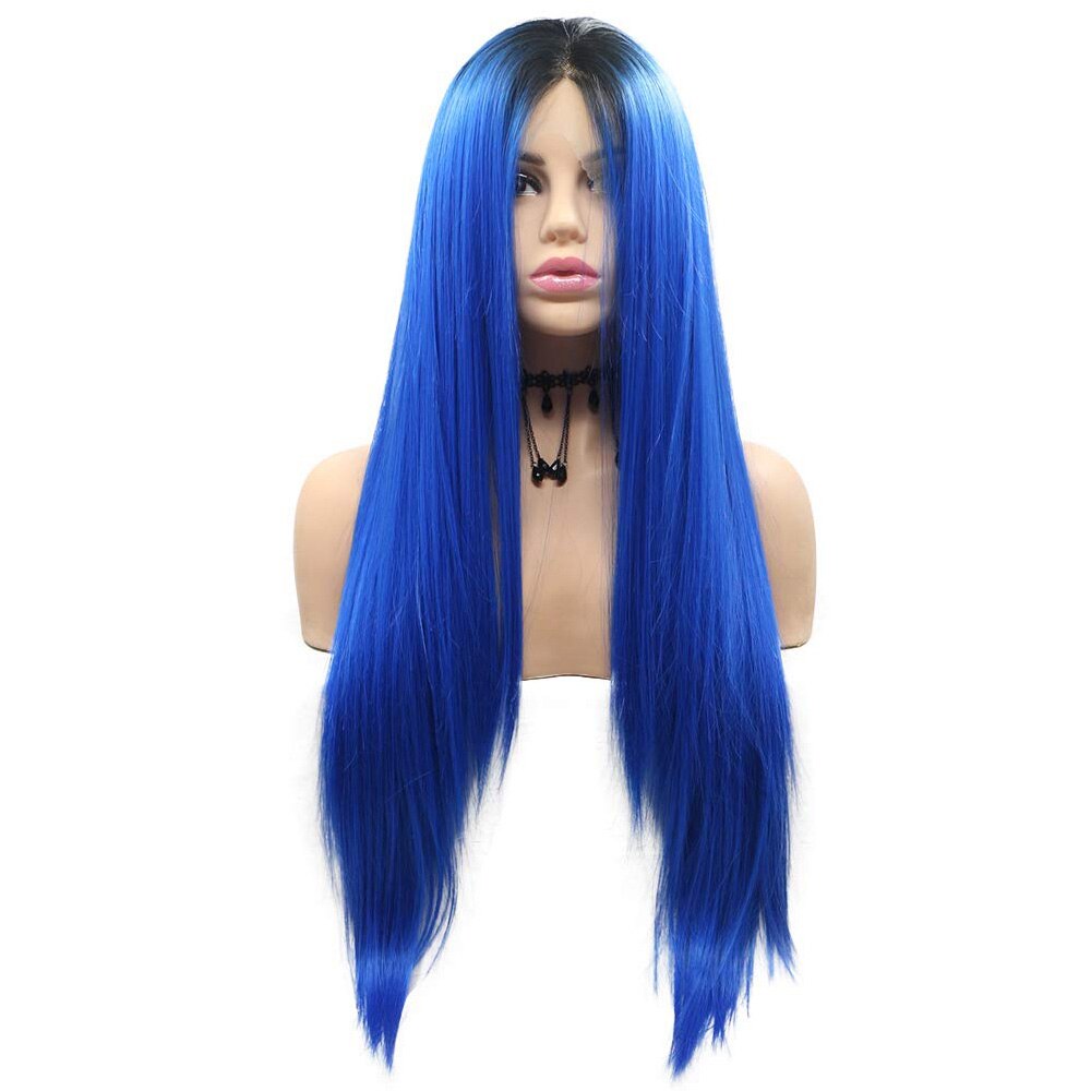 Peluca larga seda con encaje verde fluorescente para mujer, pelo Natural sin pegamento, resistente al calor