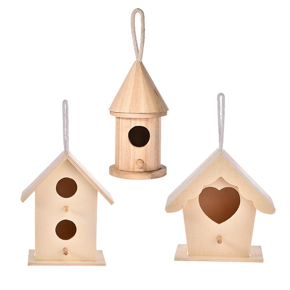 Casa de madera para pájaros DIY, bonito colgante para exteriores, Nido de Pájaro montado en la pared, jaula para cacatúa, juguete, casa de pájaros, decoración de jardinería