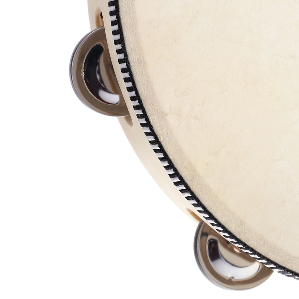 10" Hand Held Tambourine Drum Bell Birch Metal Jingles Percussion Musical Instrument for KTV Party Kids Games