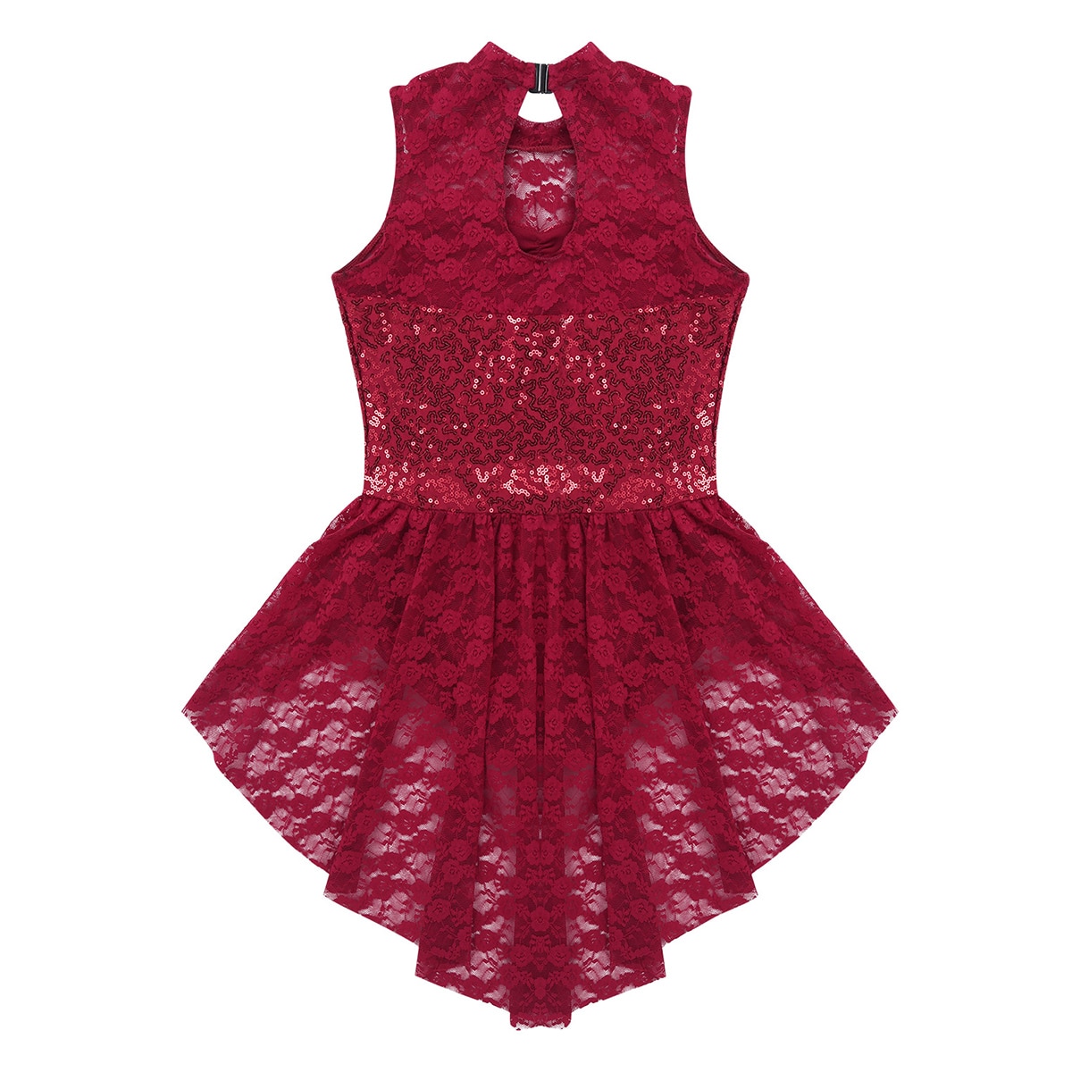 iiniim Kids Girls Sequins Ice Figure Skating Dress Lace Print Gymnastics Leotard Costumes for Teen Ballerina Dance Tutu Dress