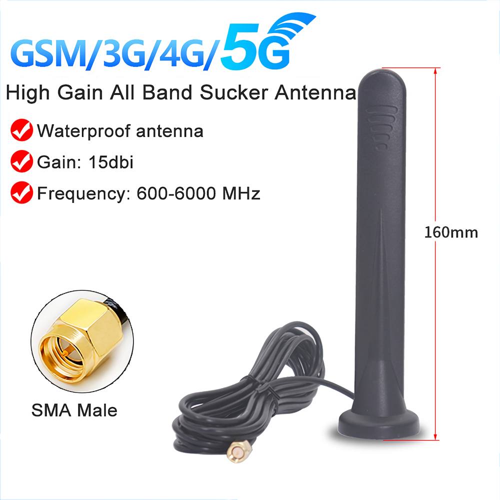 GSM GPRS 3G 4G 5G High Gain All Band SMA Male Antenna Waterproof 15DBI 600-6000mhz Sucker Antenna